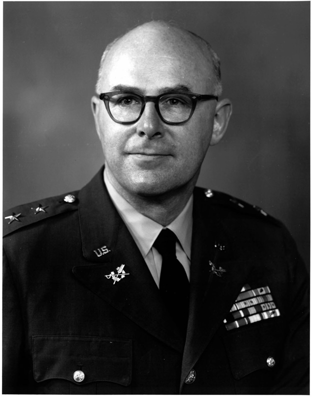 Major General George S. Prugh served as the 28th The Judge Advocate General, from 1971–1975. A scholar of legal history and the law of war, he was a member of the U.S. delegation to two conferences to review the Geneva Conventions Relative to the Law of Armed Conflict. In 1973, he participated in the Diplomatic Conferences on the Law of War that resulted in the two Additional Protocols to the Geneva Conventions. (Credit: JAG Corps Regimental Archives)